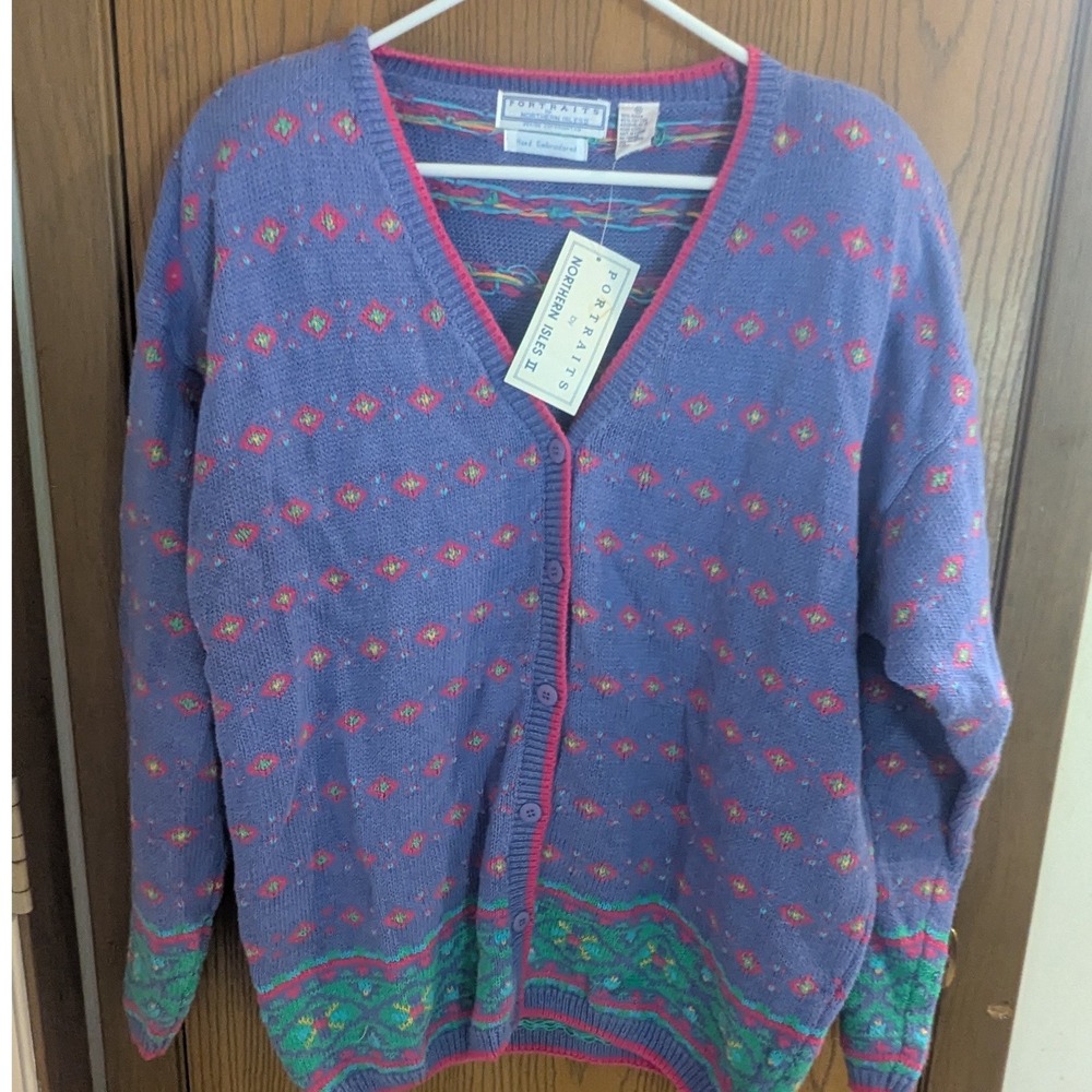 NWT VTG Portraits Northern Isles Cardigan Sweater Exotic Violet Embroidered 3X